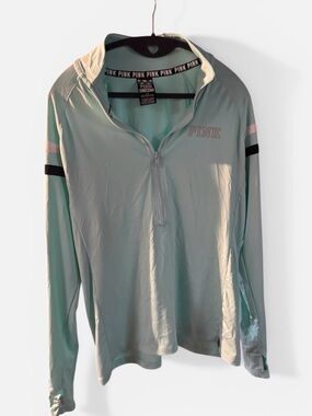 PINK Victoria's Secret Mint Green Half-Zip Pullover with Pink & Black Accents